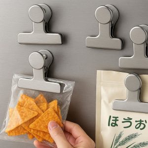 2 Magnetic Chip Bag Clips for Refrigerator and Kitchen Stainless Steel Food Storage Sealing Clips with Strong Grip Design