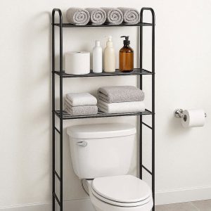Over the Toilet Storage Rack with Multiple Shelves Metal Bathroom Organizer for Towels and Toiletries for Space Saving Efficiency