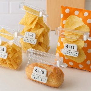 Transparent Bag Clips with Date Record Slider for Food Freshness Tracking Modern Kitchen Organization Tools for Snacks and Bread
